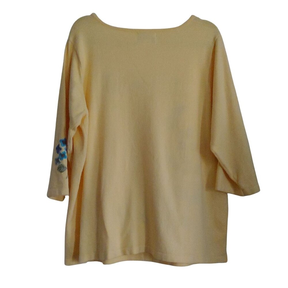 Quacker Factory Butter Yellow 3D Floral Artsy Hydrangea Feminine Casual Shirt XL - Picture 2 of 9